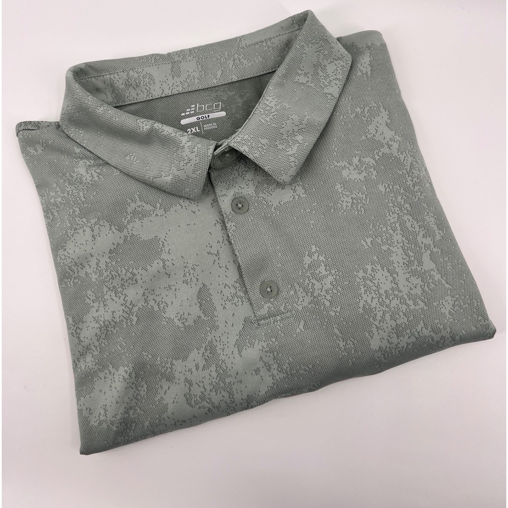 BCG Golf Men's 2XL Green Print Short Sleeve Polo Shirt Polyester